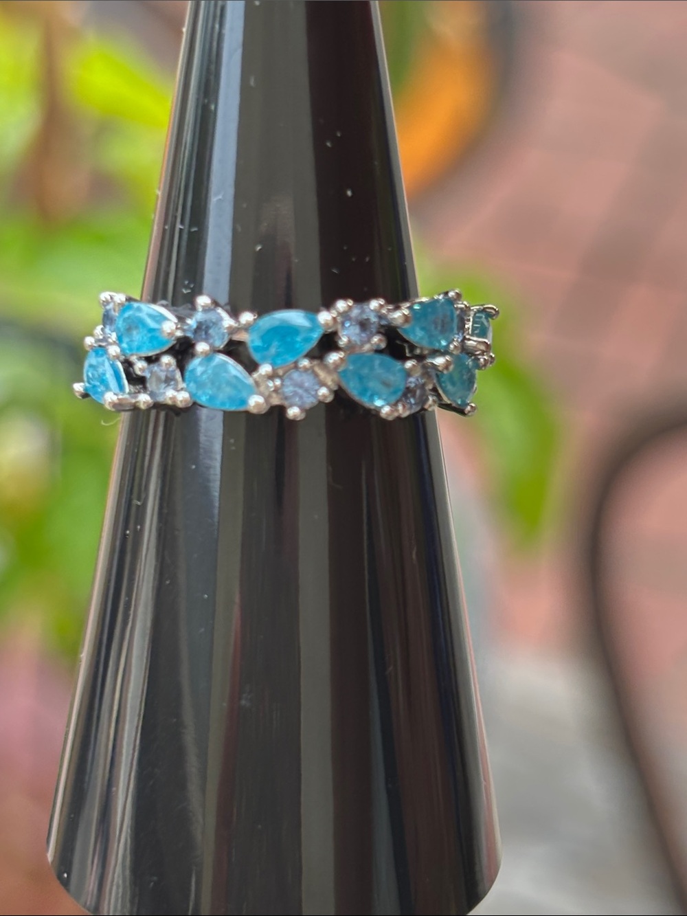 Blue Teardrop and Round Stone Silver Ring - Blue